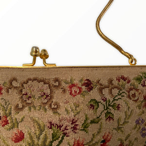 vintage petit point needlepoint tapestry purse, evening bag w